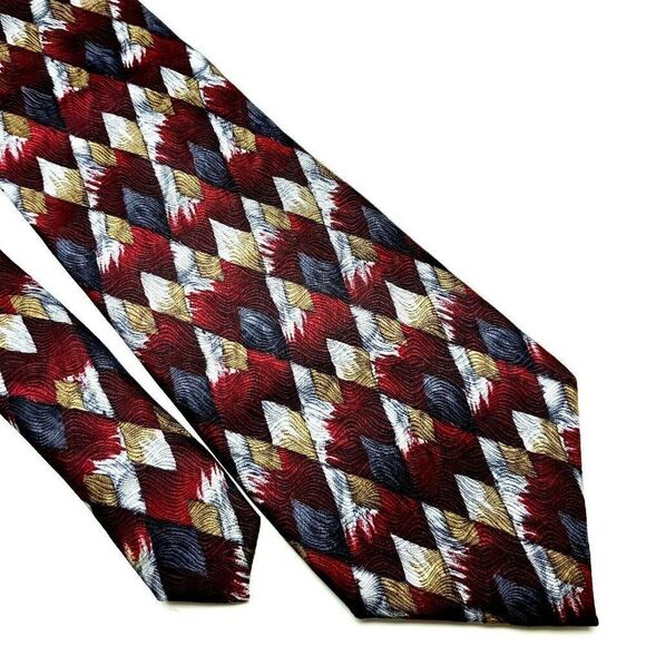 Pierre Cardin‎ Silk Tie Red Gray Print Wide Geometric - Picture 1 of 6